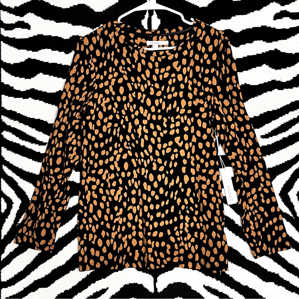 NWT Chico’s Touch Of Cool Simple Spot Long Sleeve Basic Knit Layering Tee Top